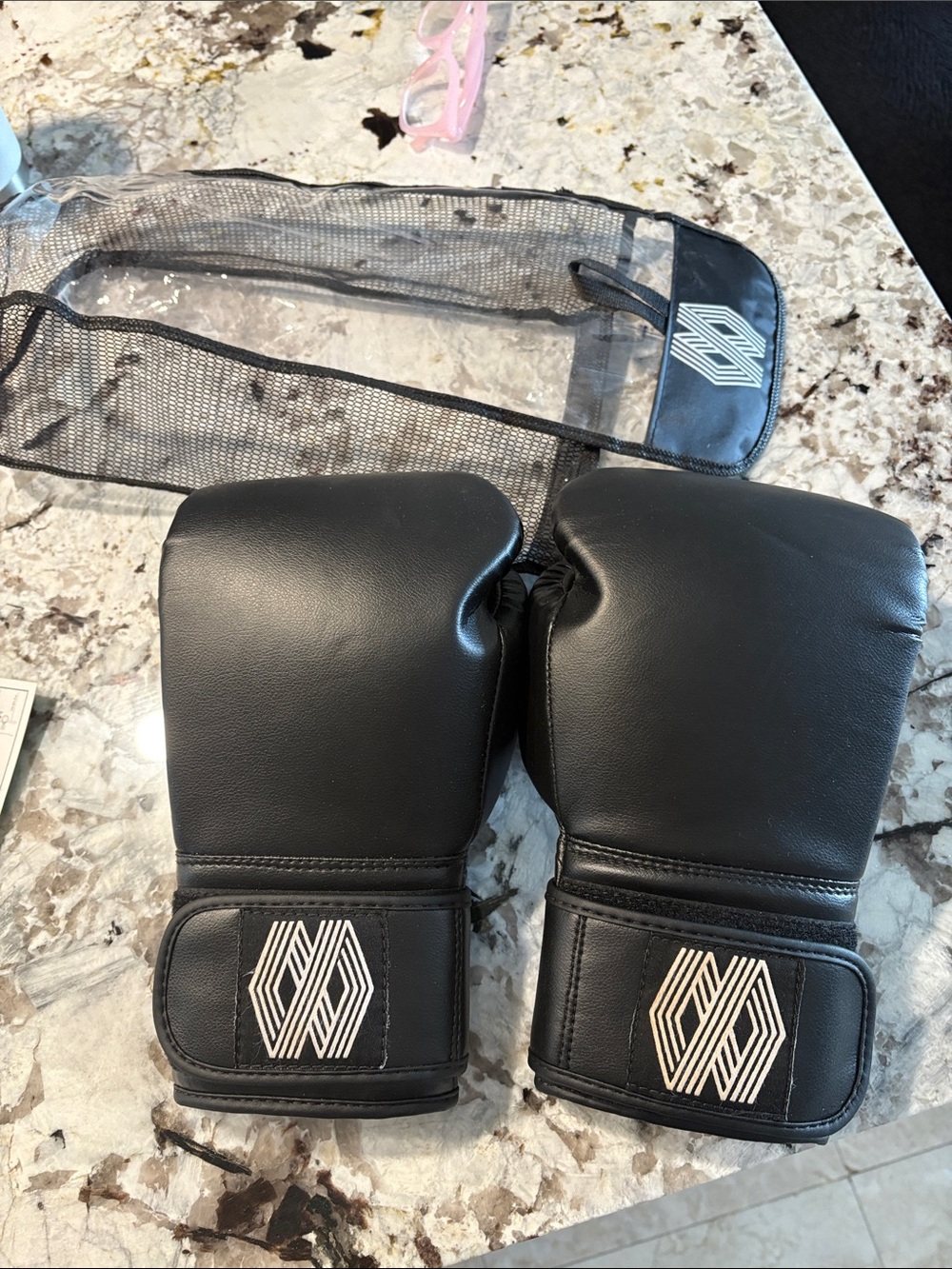 Black Boxing Gloves with Geometric Logo